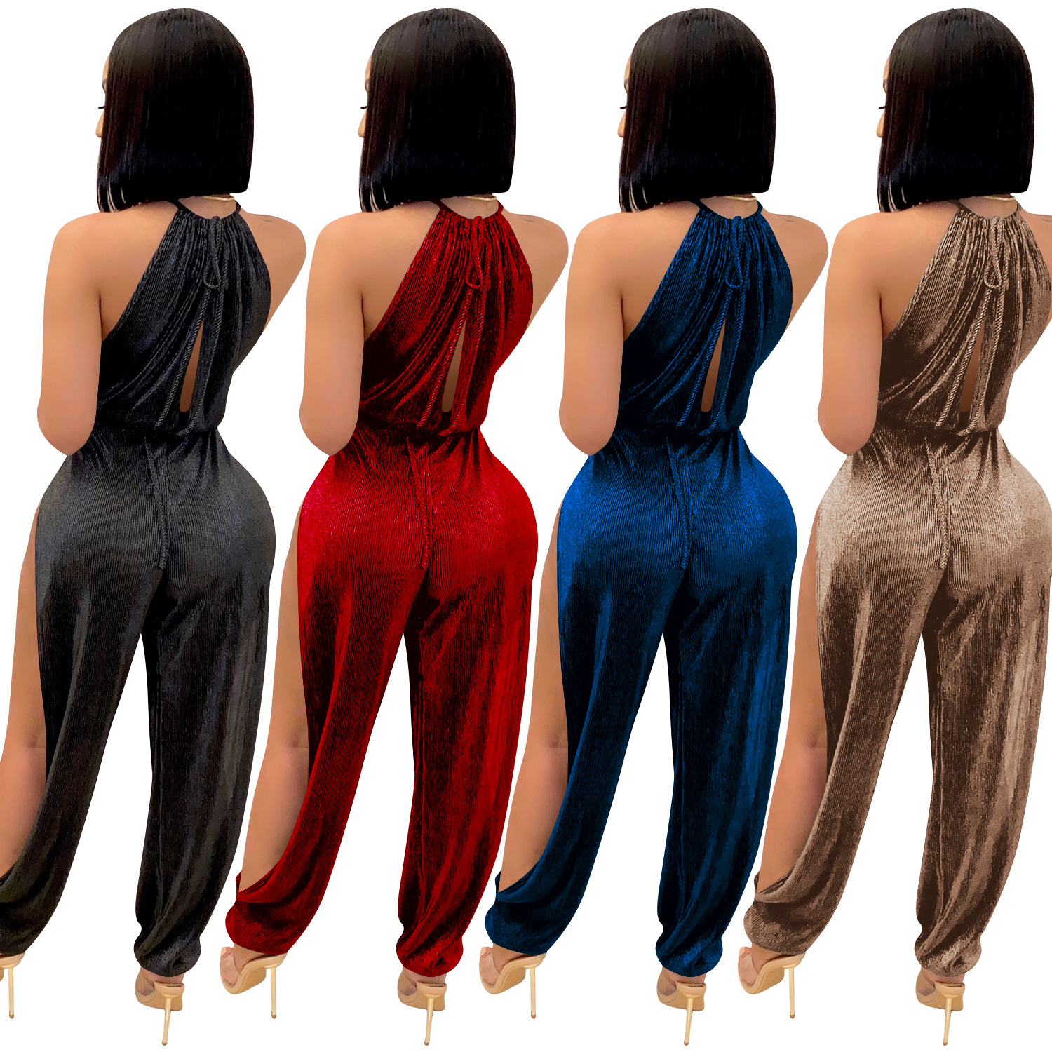 X3737 transfronterizo nuevo AliExpress Amazon moda europea y americana sexy encaje-up stretch split mono de mujer image 5