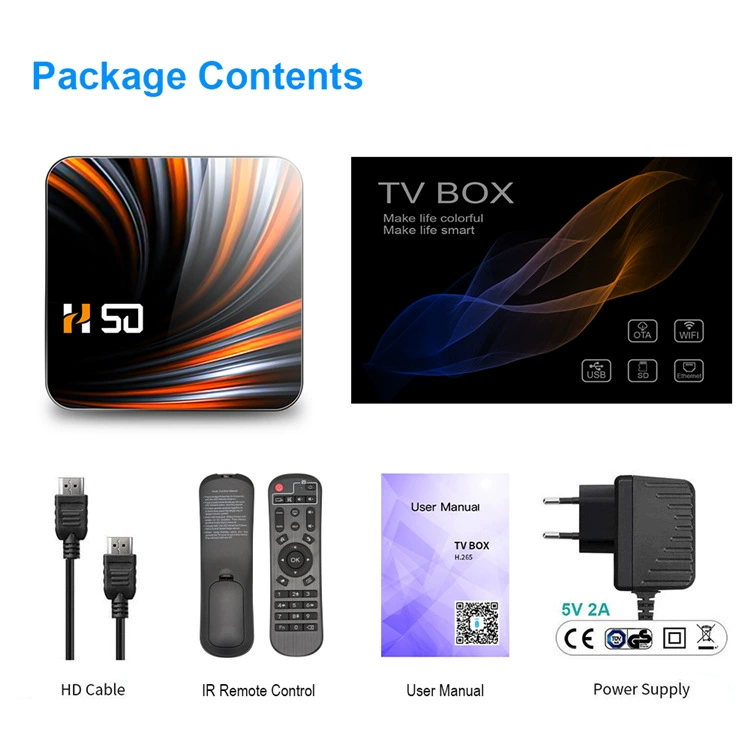 H50 комплект -верхняя коробка Android 10.0 RK3318 4G+64G HD сетевой плеер двойной частоты Bluetooth wifi