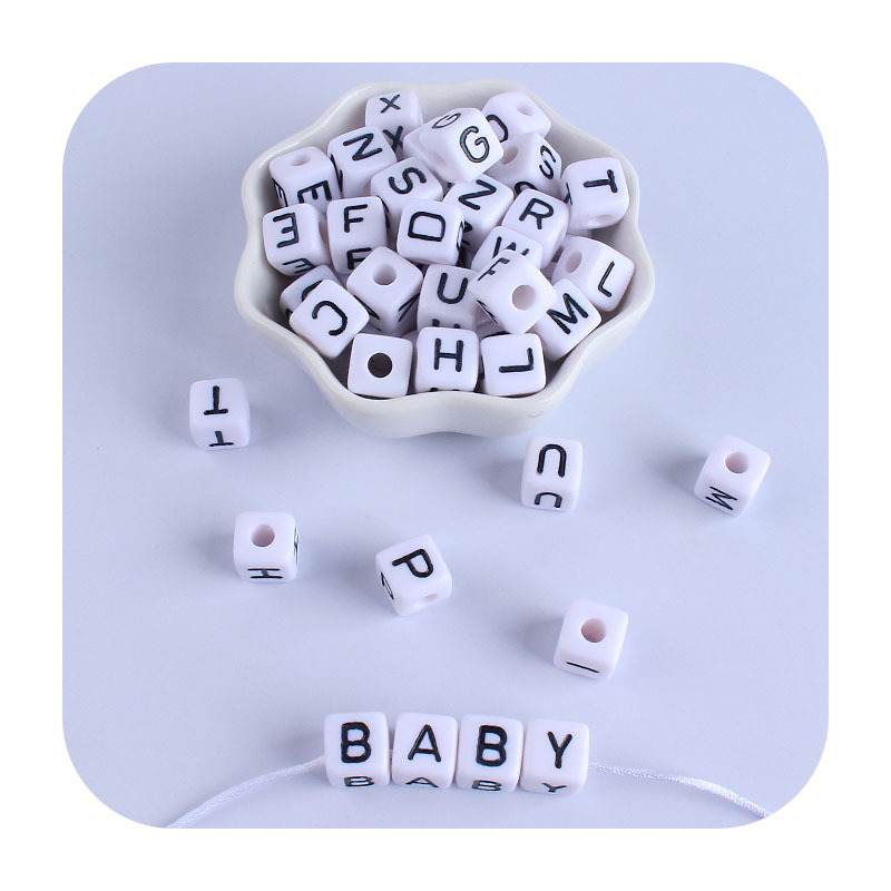 10mm juguetes de los niños 26 inglés plástico bebé DIY nombre chupete cadena teether cuentas Accesorios