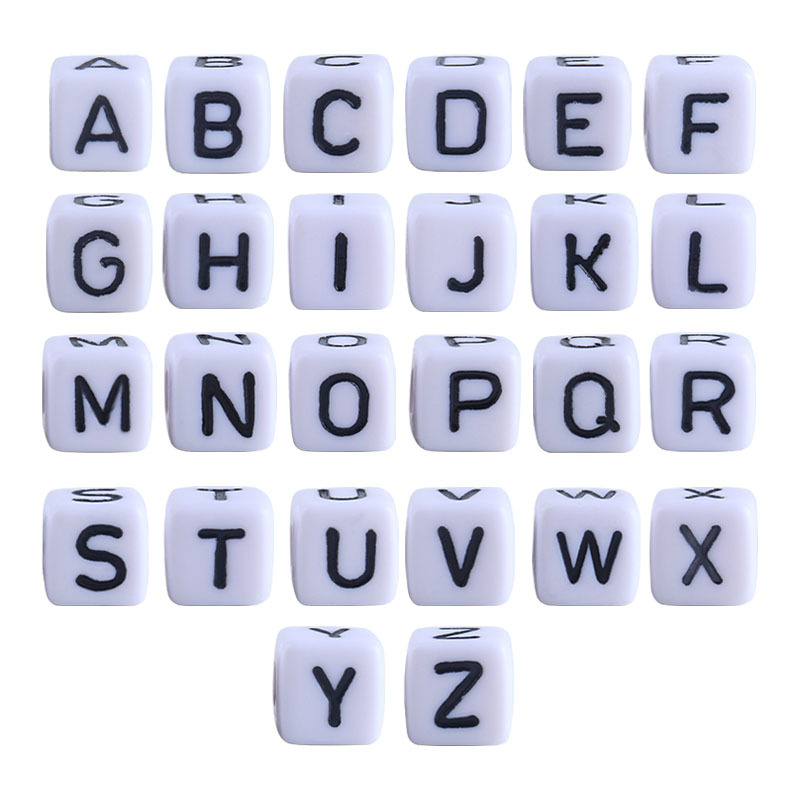 10mm juguetes de los niños 26 inglés plástico bebé DIY nombre chupete cadena teether cuentas Accesorios