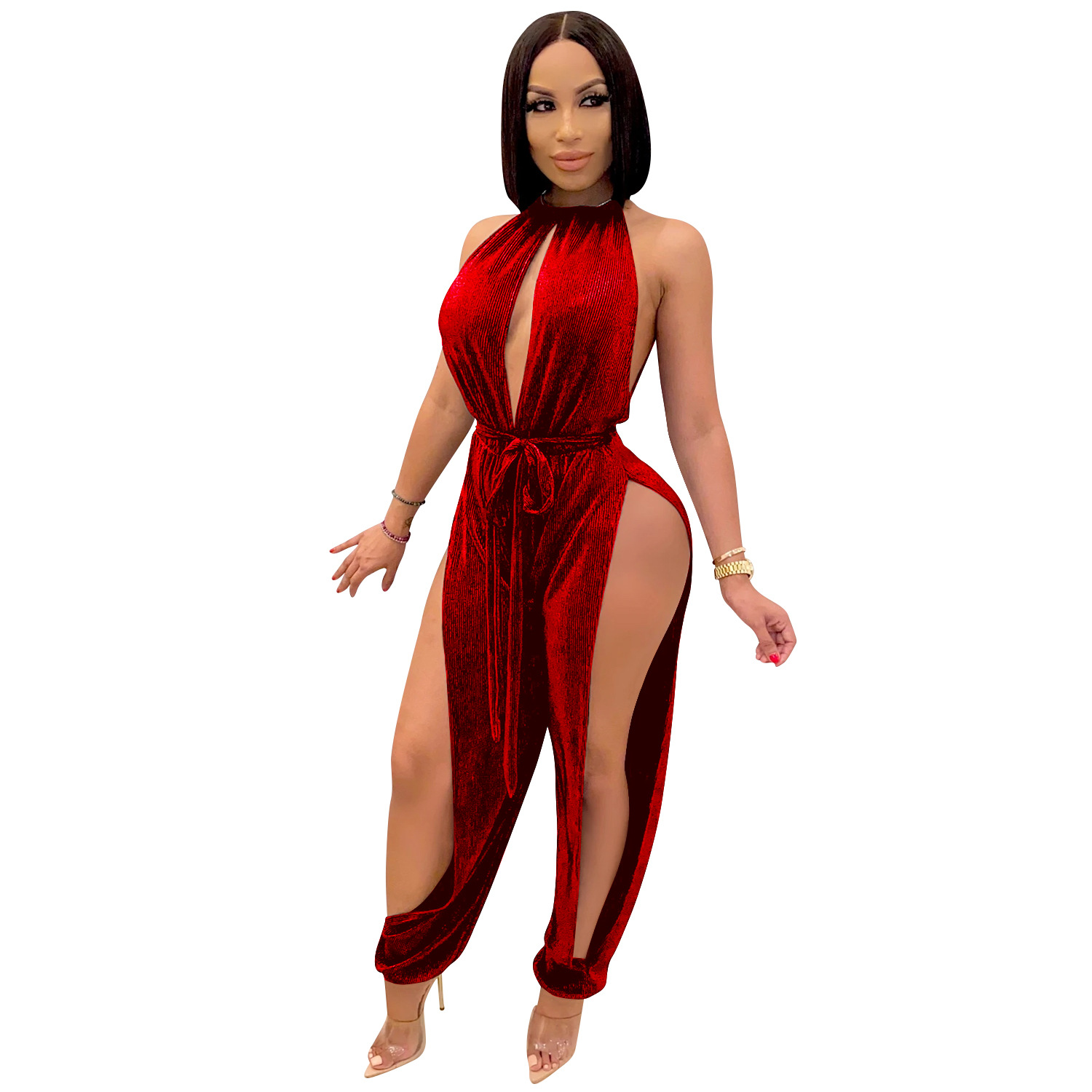 X3737 transfronterizo nuevo AliExpress Amazon moda europea y americana sexy encaje-up stretch split mono de mujer image 7