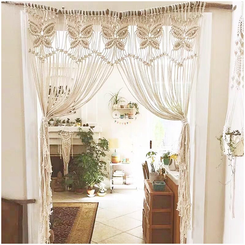 ins Woven Door Curtain Partition Tapestry Wedding Background Hanging Cloth Curtain Semi-Shading Line Curtain Homestay Decoration