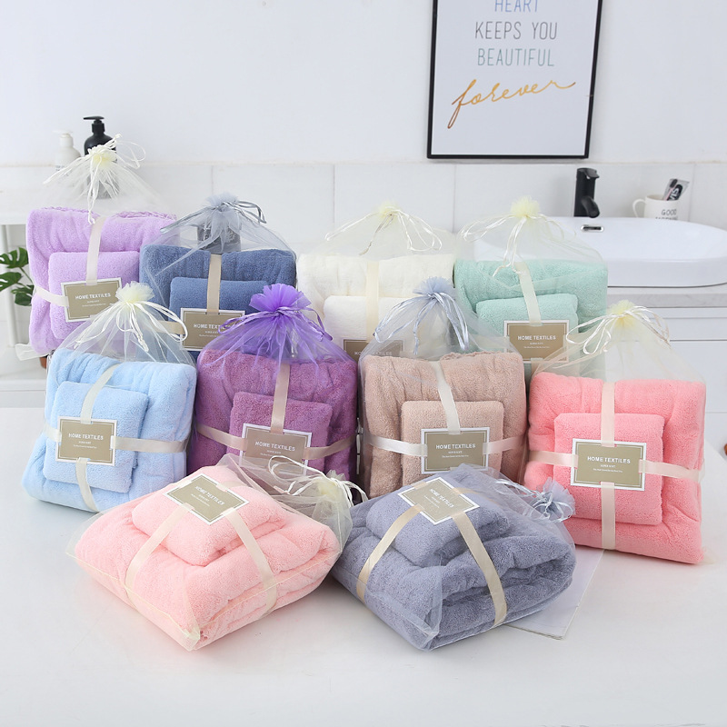 Coral Fleece Bath Towel Towel Mother and Son Set Solid Color Adult Water Absorbent Thickened Gift Return Gift Accompanying Gift Foreign Trade