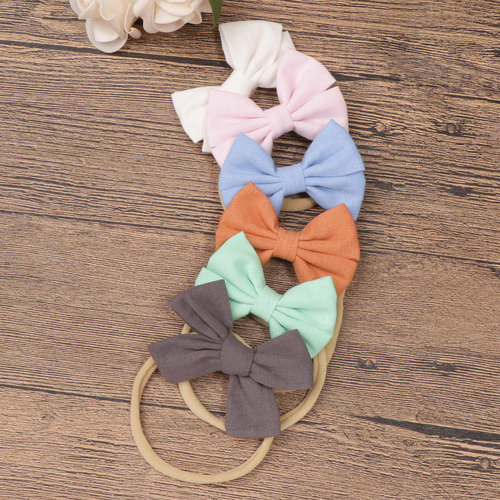 Baby nylon headband set 20704 elastic bow headband sweet new cotton and linen headband gift box