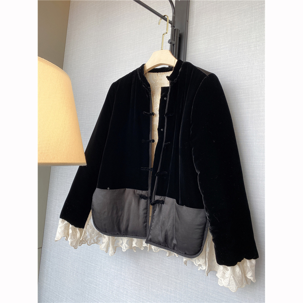 现货真丝丝绒盘扣中式小个子云朵棉衣汉服新中式棉服女一件代发