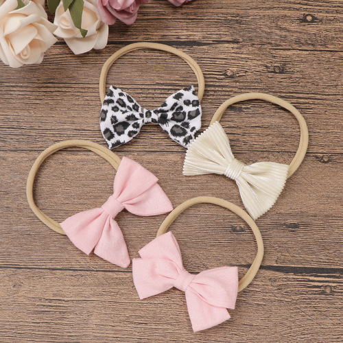 Baby nylon headband set 20704 elastic bow headband sweet new cotton and linen headband gift box