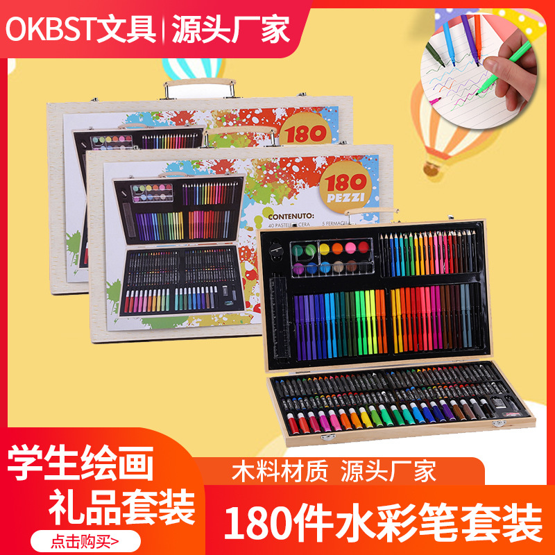 180 caja de madera de color cepillo de los niños pluma de color de agua lavable kindergarten Escuela Primaria estudiante pintura cepillo traje caja de regalo