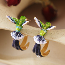 跨境可爱蜂鸟造型滴油耳环 欧美流行饰品新款