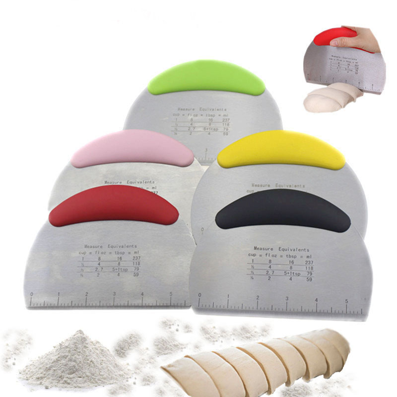 Cortador de fideos de acero inoxidable con escala raspador de masa de harina cortador de fideos de azúcar de leche herramienta para hornear corte de un solo lado en stock