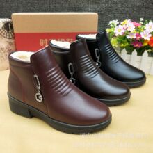 地摊女棉鞋冬季妈妈鞋棉鞋加绒保暖中老年人女鞋软底休闲老人皮靴