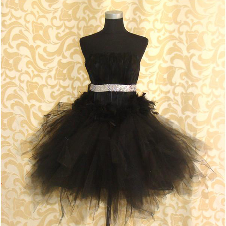 Wholesale discount popular short wedding dress fashion performance Princess puffy bridesmaid dress skirt studio multicolor feathers