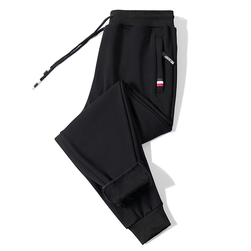 Pantalones deportivos de invierno de algodón para hombres más tamaño pantalones casuales gruesos forrados de lana pantalones casuales sueltos de bolsillo con cremallera atados al tobillo pantalones de hombre