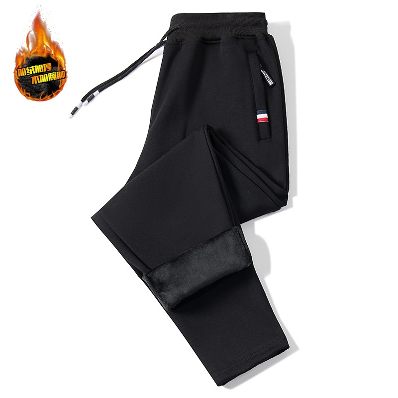Pantalones deportivos de invierno de algodón para hombres más tamaño pantalones casuales gruesos forrados de lana pantalones casuales sueltos de bolsillo con cremallera atados al tobillo pantalones de hombre