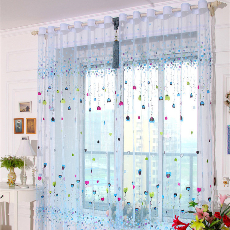 Blue and Pink Heart-Shaped Balloon Window Screen Balcony Curtain Bedroom Sheer Curtain Aliexpress Amazon Ebay Hot-Selling Finished Product