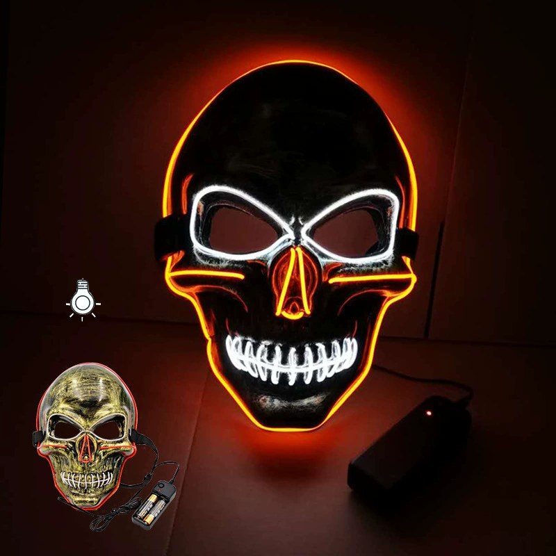 Страшная светящаяся маска призрака-клоуна с LED-холодным светом, белый череп, пугающая маска для бара и ночного клуба