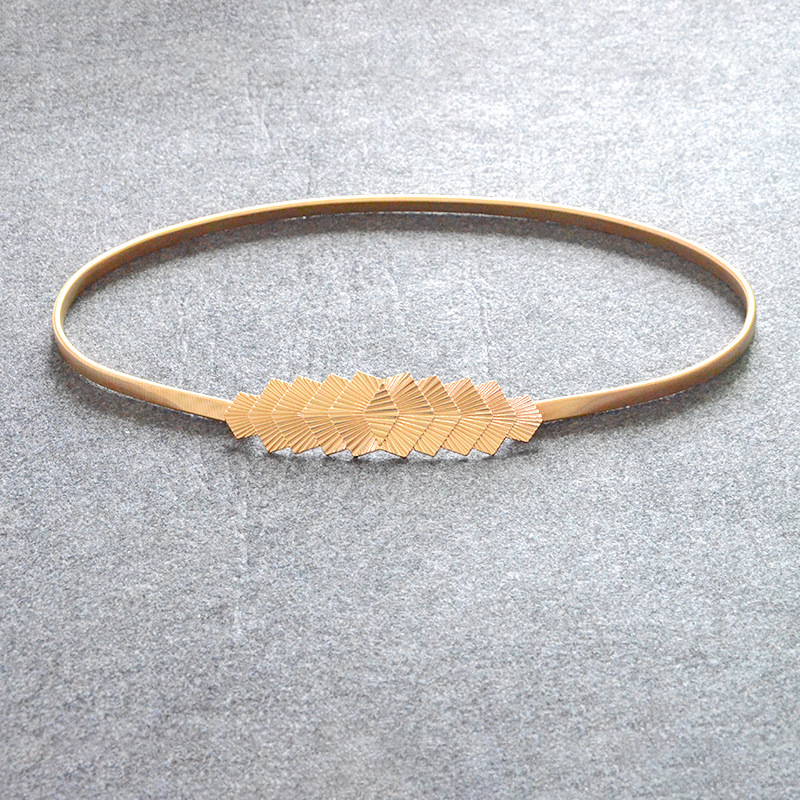 Transfronterizo de las mujeres de metal primavera cadena de la cintura de la hoja de loto decorativo hebilla de metal doble redondo cadena elástica delgada