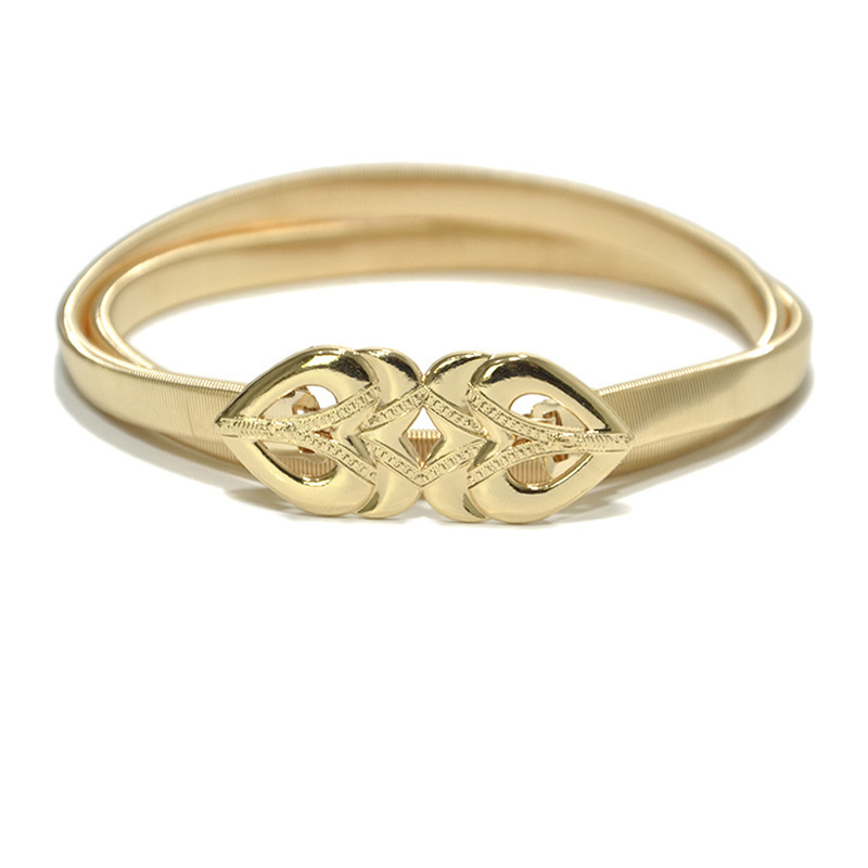 Transfronterizo de las mujeres de metal primavera cadena de la cintura de la hoja de loto decorativo hebilla de metal doble redondo cadena elástica delgada