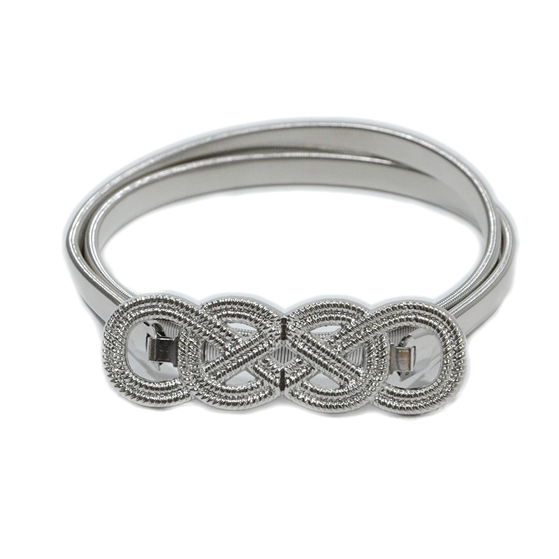 Transfronterizo de las mujeres de metal primavera cadena de la cintura de la hoja de loto decorativo hebilla de metal doble redondo cadena elástica delgada