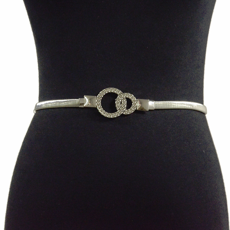 Transfronterizo de las mujeres de metal primavera cadena de la cintura de la hoja de loto decorativo hebilla de metal doble redondo cadena elástica delgada