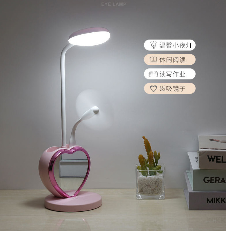 2024 LED creativo aprendizaje protección de los ojos lámpara de escritorio multi-funcional amor estudiante titular de la pluma del hogar recargable noche luz dormitorio