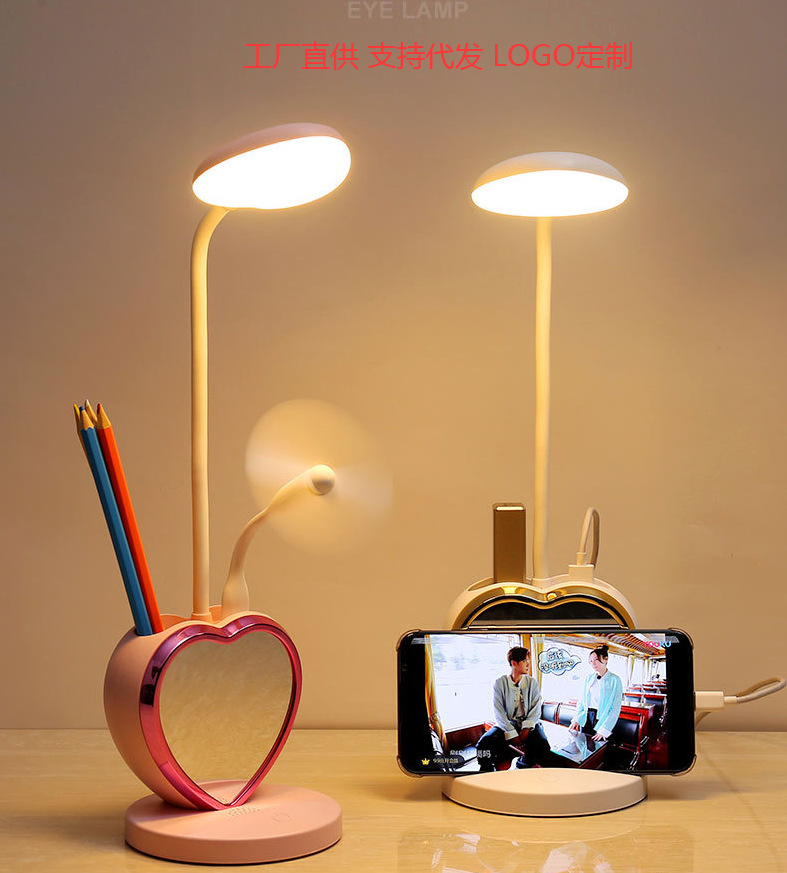 2024 LED creativo aprendizaje protección de los ojos lámpara de escritorio multi-funcional amor estudiante titular de la pluma del hogar recargable noche luz dormitorio