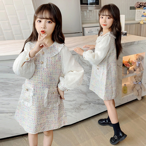 Children's clothing girls spring dresses 2024 new girls small fragrant style princess dress medium big children doll collar princess dress