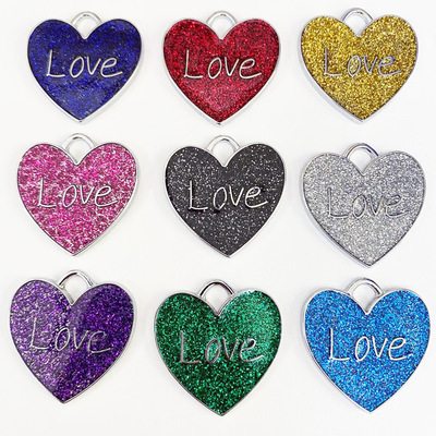 现货外贸爱心金属吊坠宠物创意字母刻字身份铭牌防丢时尚狗牌挂饰|ms