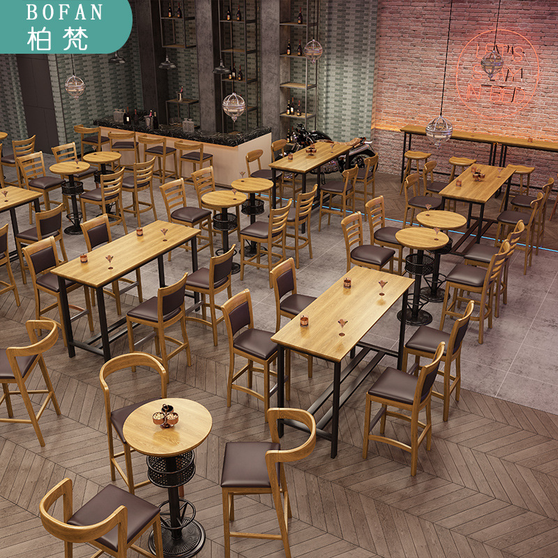 Madera maciza de estilo industrial Bar limpio mesa y silla comuna música comedor taburete pub sofá combinación