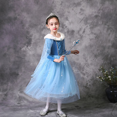 2020 Christmas Autumn and Winter Frozen Elsa Princess Dress Girls Long Sleeve Children's Dress Elsa Skirt