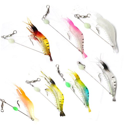 The brave fake shrimp with hook 9cm/6g luminous hook fishing set with hook soft bait black fish cocked mouth fake bait