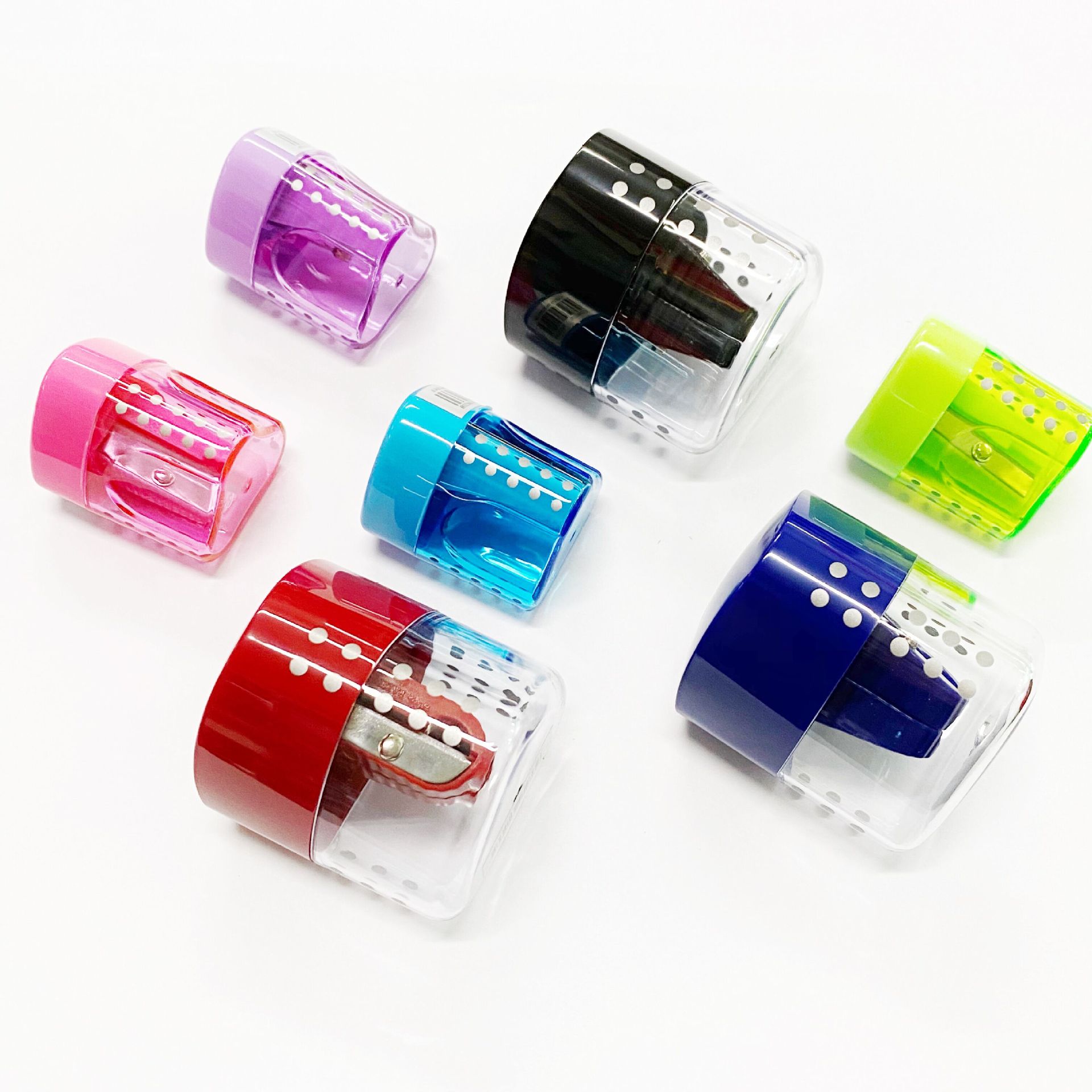 Faber-Jia 1834 de un solo agujero triángulo auto-bloqueo sacapuntas color caja lápiz sacapuntas protección de los niños