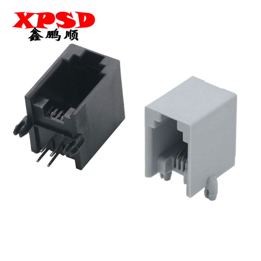 RJ11电话插座623 4P4C 90度卧式电话机接口插座 黑色 灰白色