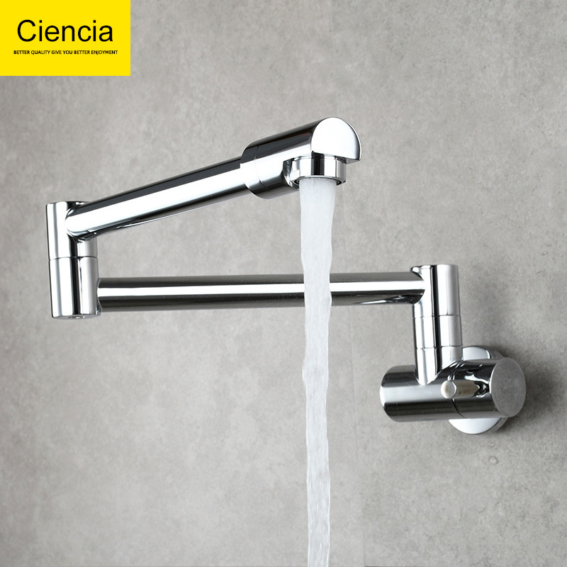 Copper chrome-plated single-cooled kitchen faucet universal rotating kitchen faucet extension folding faucet