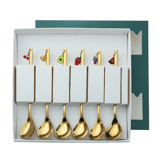 A creative ins style pendant fruit spoon hanging decoration dessert cake small spoon stainless steel coffee mixing spoon gift box