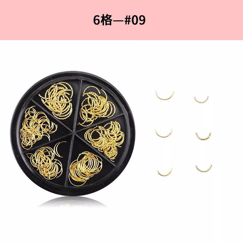 Joyería de uñas en caja taladro Perla metal remache lámina oro Shell rhinestone traje mezclado pequeña joyería al por mayor