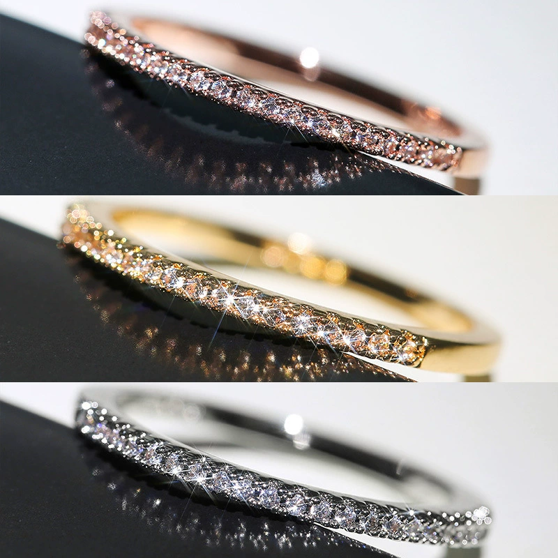 Ring (CAOSHI) Minimalistic Zirconium Micro-Inlaid Universal Ring, Copper, Sizes 5–10