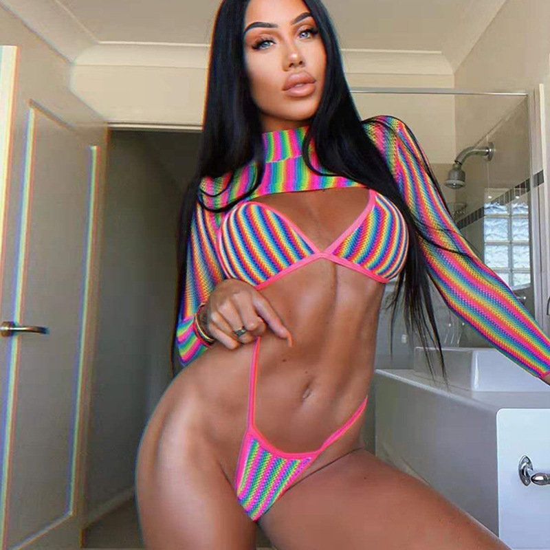 Set de 3 Piezas Traje de Baño Bikini Manga Larga de Poliéster para Natación y Danza