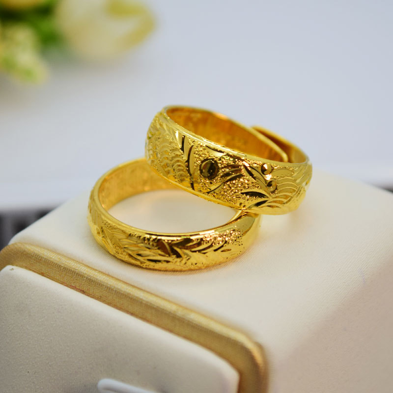 Jin Yicheng Jewelry Gold Plated Jewelry Dragon and Phoenix Couple Ring Fortune Character Printing Dragon Ball Ring Birthday Gift Women's Ring