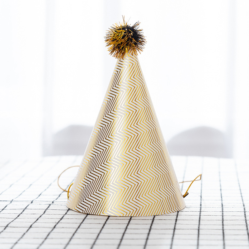 Sombrero de papel, sombrero de cumpleaños para niños de oro negro, gorra de pastel flash para adultos, gorra de bola, sombrero de fiesta, suministros de decoración