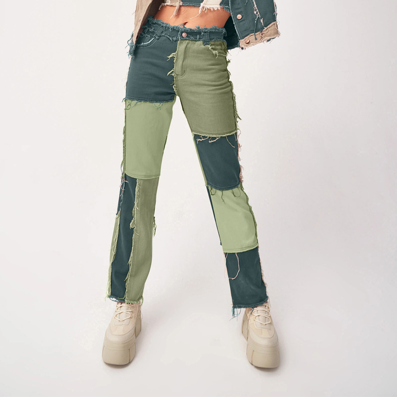 Primavera y verano nuevo Amazon moda europea y americana lavado teñido costura cintura alta cadera apretada recta Xintang jeans