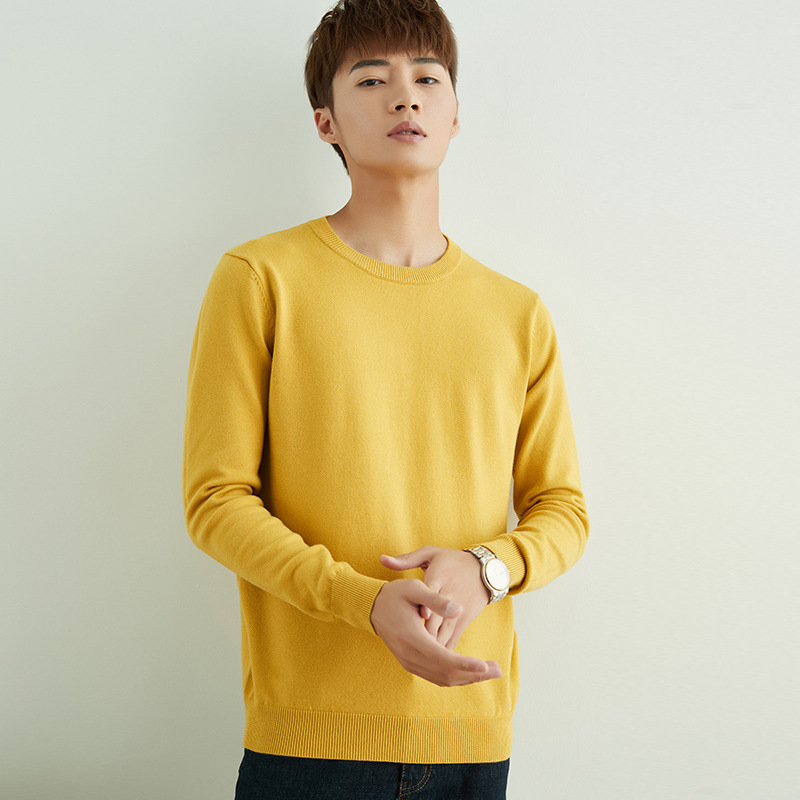 Otoño e invierno suéter de cuello redondo de los hombres de estilo coreano SLIM-Fit color sólido suéter de manga larga engrosada Jersey camisa de fondo suéter de los hombres de moda
