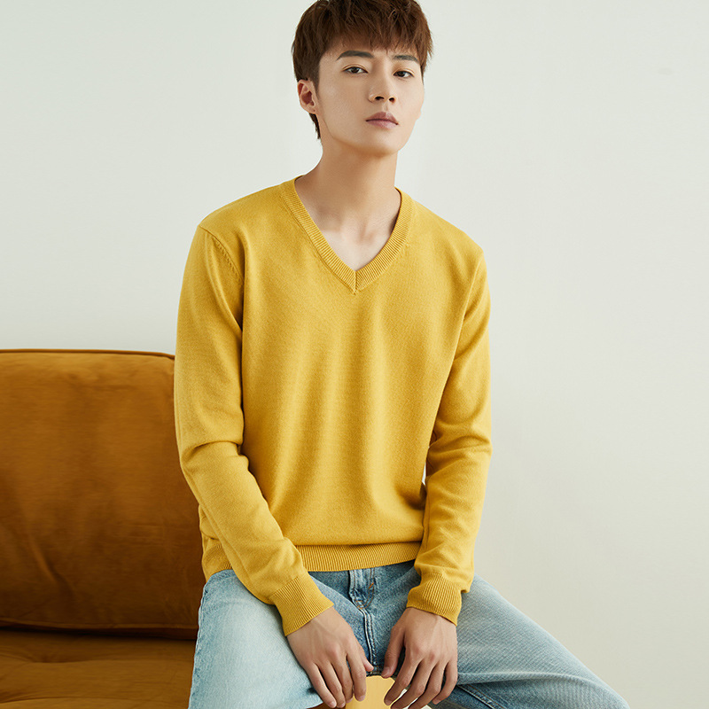 Otoño e invierno suéter de cuello redondo de los hombres de estilo coreano SLIM-Fit color sólido suéter de manga larga engrosada Jersey camisa de fondo suéter de los hombres de moda