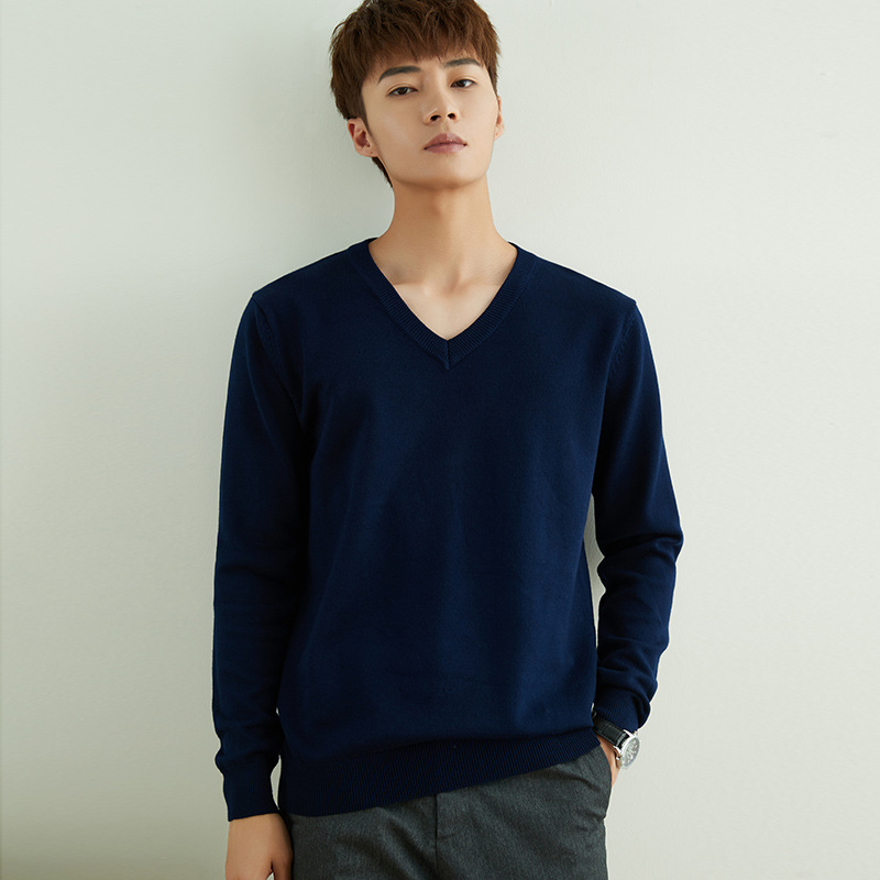 Otoño e invierno suéter de cuello redondo de los hombres de estilo coreano SLIM-Fit color sólido suéter de manga larga engrosada Jersey camisa de fondo suéter de los hombres de moda