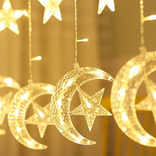 LED Moon Hug Star Curtain String, Instagram Colorful Moon Accompanied by Star Decorative Lights, Christmas 520 Festival Room Decor String
