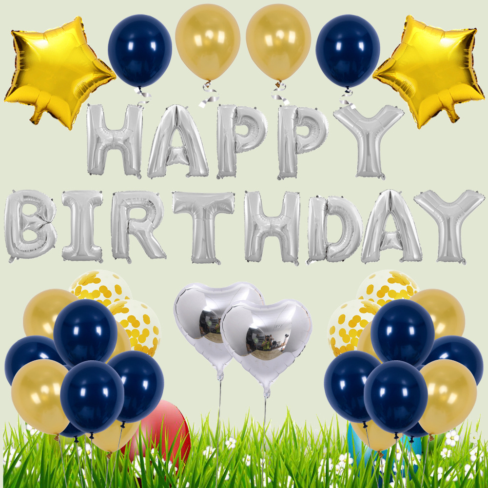 Globo de cumpleaños decoración de fiesta diseño transfronterizo combinación de película de aluminio de látex con globo de Feliz Cumpleaños de jardín
