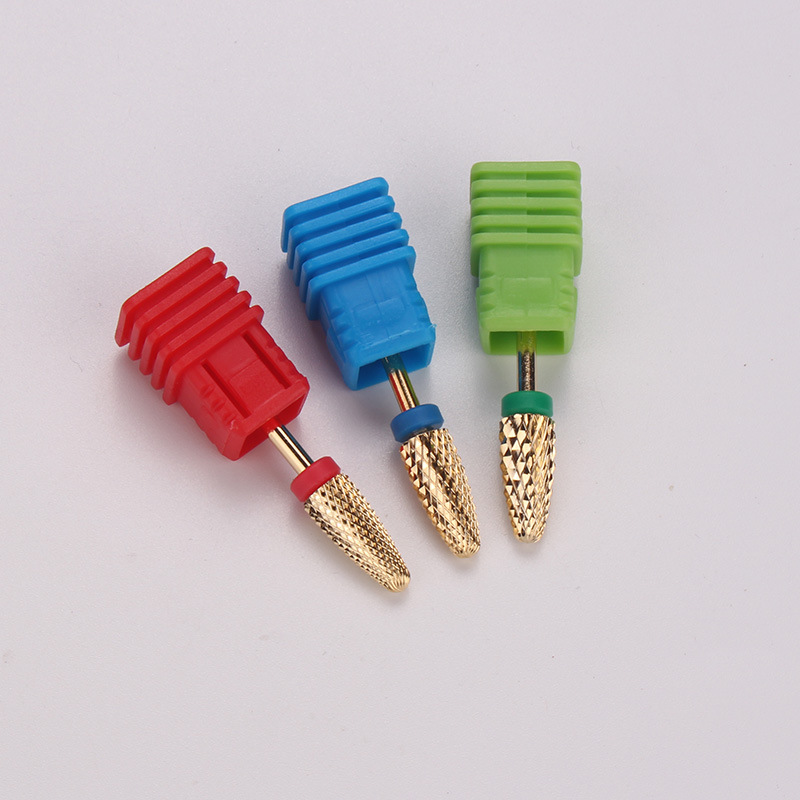 Cabeza de pulido de acero de tungsteno para uñas Cabeza de pulido de acero de tungsteno dorado en forma de bala de maíz único