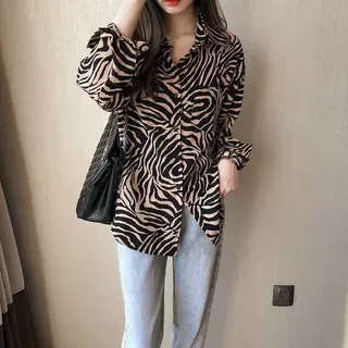 春秋新款韩版时尚复古长袖条纹衬衫女宽松慵懒风bf衬衣上衣潮