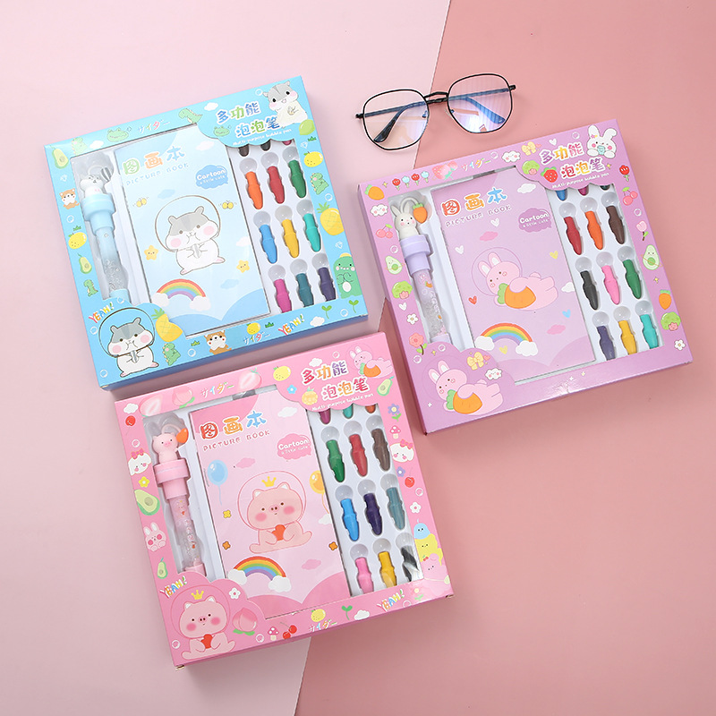 Traje de sello de pluma de burbuja para niños 12 traje de crayón de color creativo aprendizaje rodillo sello pluma estudiante pintura traje