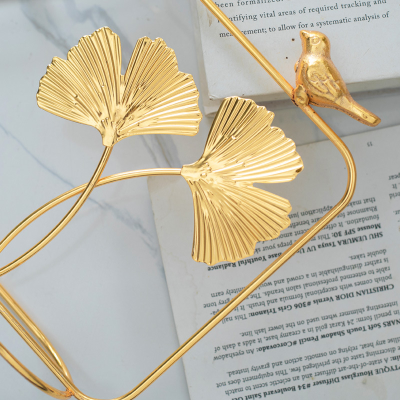Jarrón decorativo, adornos de hojas de ginkgo, soporte de hierro para flores, arreglo floral, jarrón de vidrio, plantas verdes hidropónicas, recipiente para flores secas