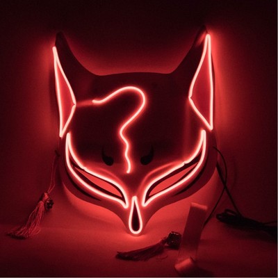 Máscara Luminosa de Halloween EL Fox Onmyoji para Carnaval Transfronterizo, Máscara Brillante para Baile de Fantasmas TikTok, Máscara Nocturna Intermitente, Máscara Divertida Luminosa